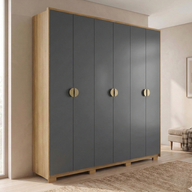 Guarda-Roupa Casal 6 Portas 4 Gavetas 100% MDF Noronha Nature