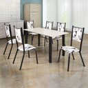 Ver imagem 1 de Conjunto Sala de Jantar Mesa Retangular 6 Cadeiras Ametista Preto/Katar/Off White