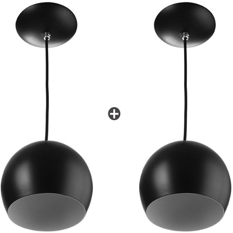 Kit 2 Pendente Bola Pequena Preto Sala Cozinha Quarto