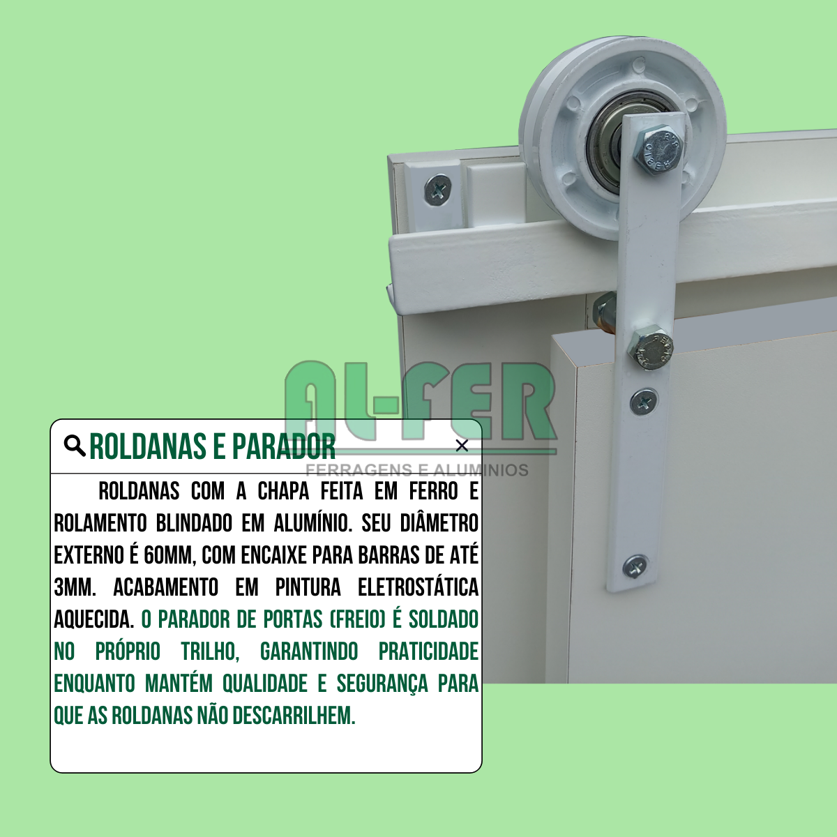 Kit para Porta Celeiro Cantoneira até 50cm Roldana Aparente Trilho Branco 1m - 2