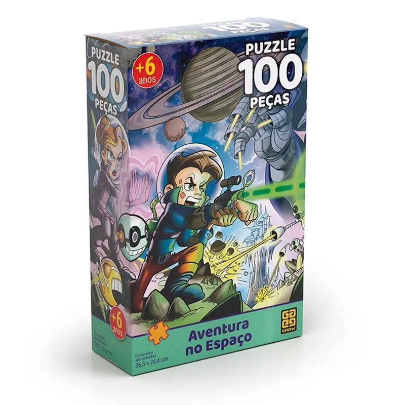 Quebra Cabeça 100 Peças Aventuras no Espaço - Grow | MadeiraMadeira