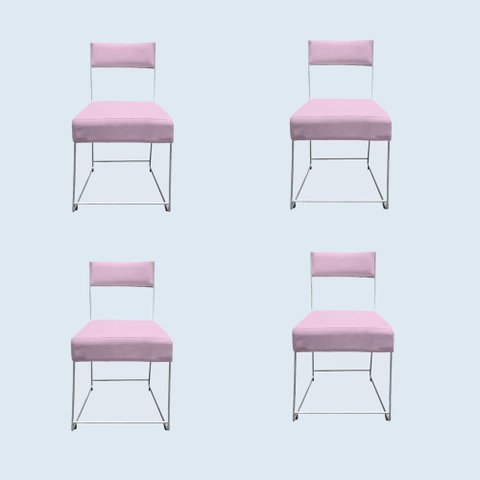 Kit 04 Cadeiras Atena Base de Ferro Maciço Prata Suede Rosa Bebê - D'classe Decor