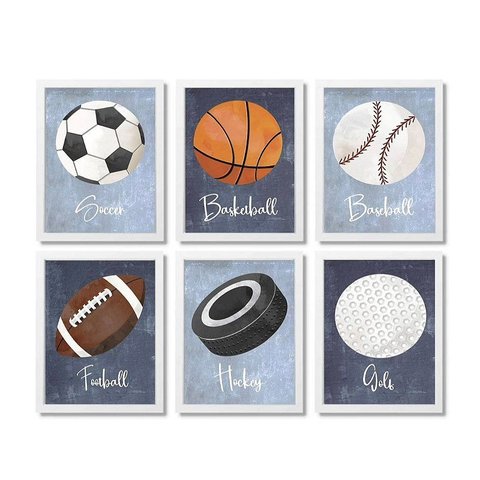 Kit Quadro Esporte Bolas Decorativo Quarto Criança Enxoval Bebê Menino