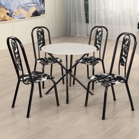 Conjunto Sala de Jantar Mesa com 4 Cadeiras Fortaleza Preto/Branco