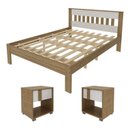 Ver imagem 2 de Conjunto Cama Casal com 2 Mesas de Cabeceira Marrom/Amêndoa/Branco