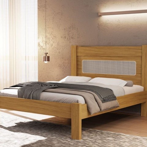 Cama Casal para Quarto 100% MDF 145x117x199cm Bege/Nature