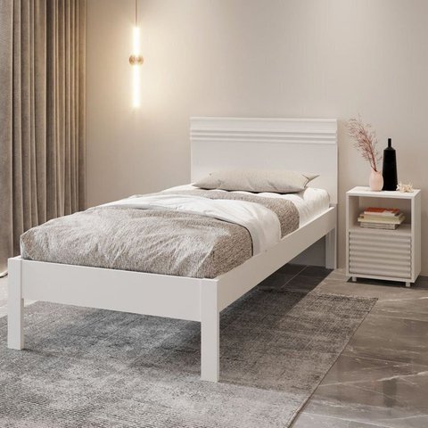 Conjunto Cama Solteiro com 1 Mesa de Cabeceira Branco