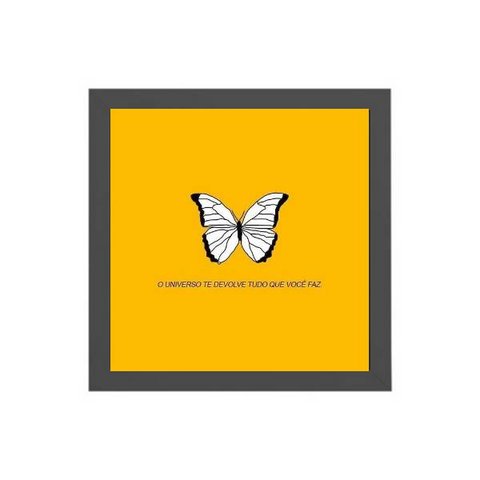 Quadro Quadrado Borboleta Universo 20x20cm:Madeira branca