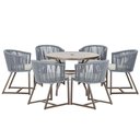 Ver imagem 1 de Mesa com 6 Cadeiras de Jantar Roma 120cm e Noronha em Alumínio Marrom Corda Náutica Estofado 3 Trama