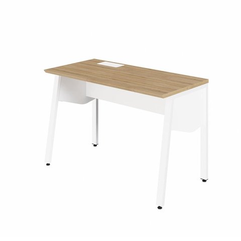 Plataforma de Trabalho Individual 120cm Industrial Tampo Chanfrado com Caixa de Tomadas Executive Macadâmia e Branco
