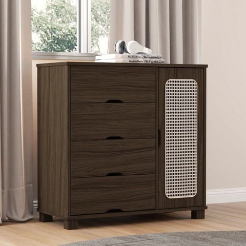 Cômoda para Quarto 4 Gavetas e 1 Porta MDF Clara Marrom/Chocolate