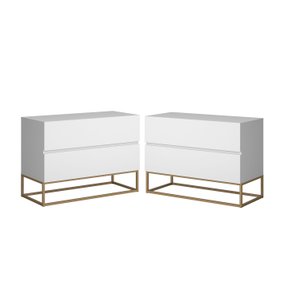kit 2 mesa de cabeceira eros 60cm puxador em cava branco/dourado