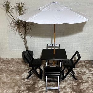 Conjunto Dobrável 70x70 com Ombrelone Paraná Cor do Conjunto: Preto;cor do Ombrelone: Branco