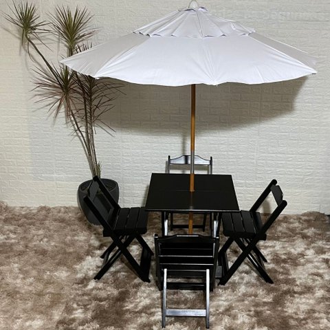 Conjunto Dobrável 70x70 com Ombrelone Paraná Cor do Conjunto: Preto;cor do Ombrelone: Branco