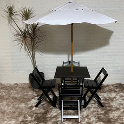 Conjunto Dobrável 70x70 com Ombrelone Paraná Cor do Conjunto: Preto;cor do Ombrelone: Branco - 2