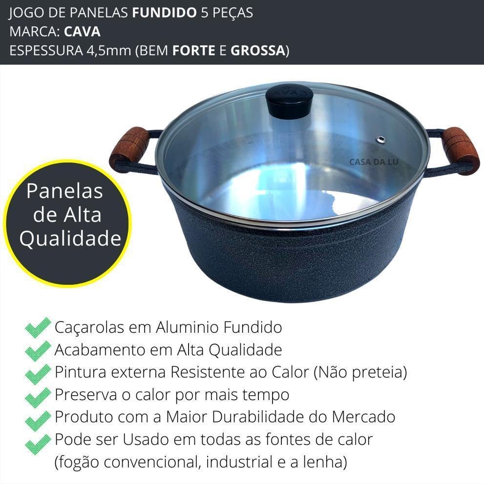 Jogo de Panelas Caçarola 5 Peças Aluminio Fundido Preta - 4