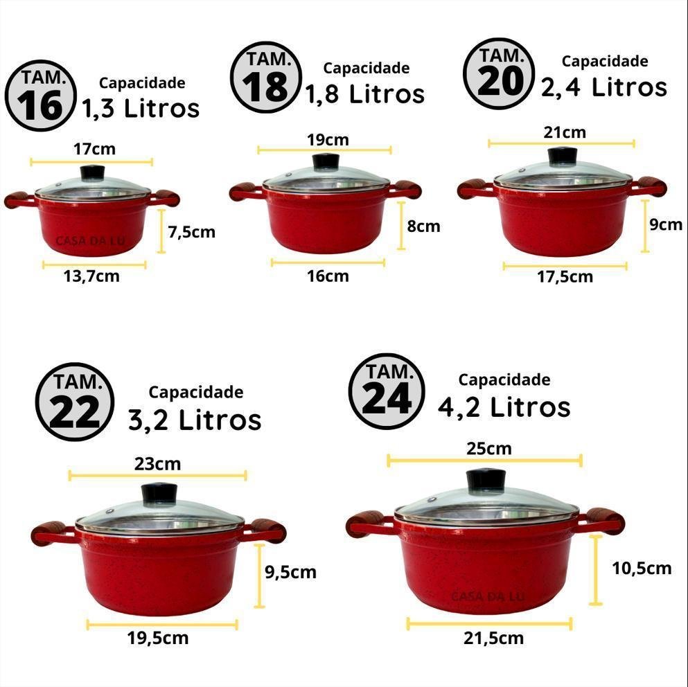Jogo de Panelas Caçarola 5 Peças Aluminio Fundido Preta - 5