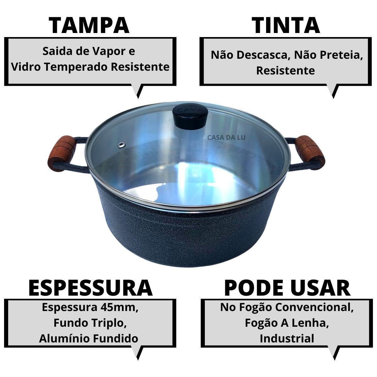 Jogo de Panelas Caçarola 5 Peças Aluminio Fundido Preta - 3