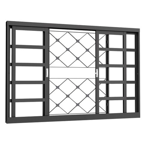 Janela Vitro de Correr 4f 100x100 Req 7cm sem Vd Gde Xadrez
