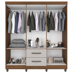 Guarda-Roupa Casal Estrela 6 Portas 2 Gavetas com Espelho Nogal/Off White - Sallêto Móveis - 3 Guarda-Roupa Casal Estrela 6 Portas 2 Gavetas com Espelho Nogal/Off White - Sallêto Móveis - 3