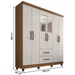 Guarda-Roupa Casal Estrela 6 Portas 2 Gavetas com Espelho Nogal/Off White - Sallêto Móveis - 4 Guarda-Roupa Casal Estrela 6 Portas 2 Gavetas com Espelho Nogal/Off White - Sallêto Móveis - 4