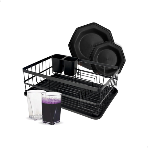 Kit Escorredor de Louça + Prato Octogonal + Copo Cristal