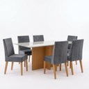 Ver imagem 2 de Conjunto Sala de Jantar Mesa Lana 160cm Tampo MDF Vidro Canto Reto 6 Cadeiras Flavia