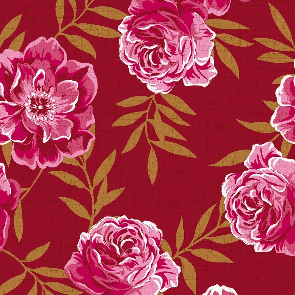 Papel de Parede Floral Retrô Vermelho 2,5mx57cm PET15Y - 1