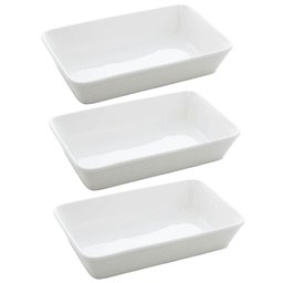 Kit 3 Assadeiras de Porcelana Branca 1,5l Refratário Lyor Retangular Servir Restaurante - 1