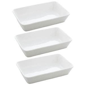 Kit 3 Assadeiras de Porcelana Branca 1,5l Refratário Lyor Retangular Servir Restaurante