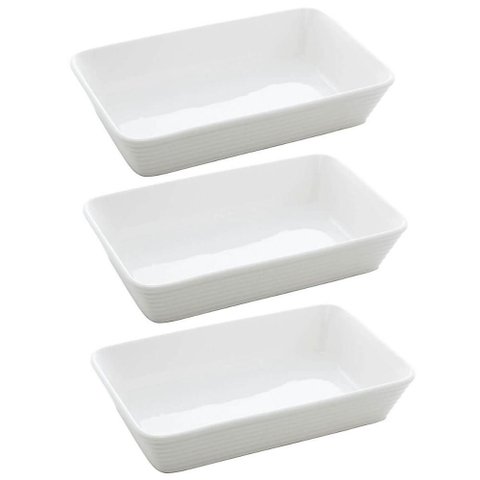 Kit 3 Assadeiras de Porcelana Branca 1,5l Refratário Lyor Retangular Servir Restaurante