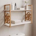 Ver imagem 3 de Prateleira Decorativa 70cm Branca com Suporte Estilo Industrial Cobre Cobreado Organizadora Decorar