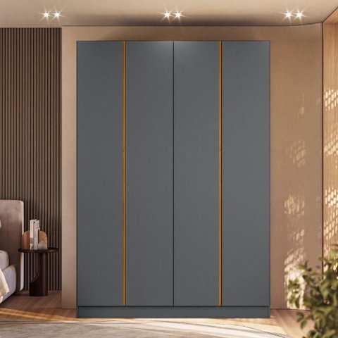 Guarda Roupa 4 Portas Abrir para Quarto ou Closet 230 cm X 160 cm 100% MDF Cor:Cinza e Peroba