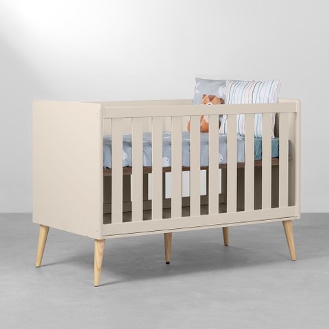 Berço Mini Cama Theo com Pés Retrô Natural - Areia Abra Cadabra