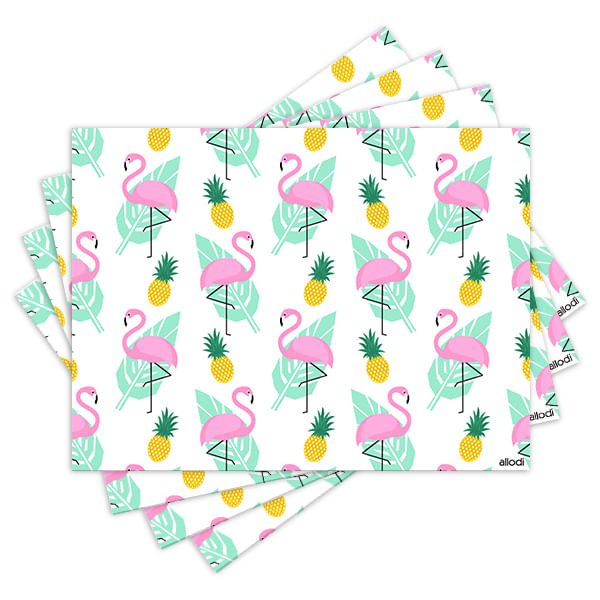 Jogo Americano com 4 peças - Flamingos - Abacaxi - Folhas - 1419Jo - 1