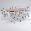 Ver imagem 2 de Conjunto Sala de Jantar Canada 180cm x 80cm Bege/Cromado/Amadeirado Claro/Café