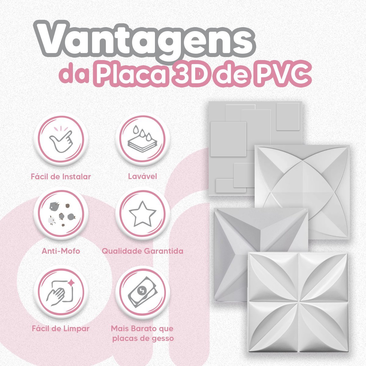 10 Placas Pvc 3d Revestimento de Parede Decorativa Estrelar Alto Relevo Quarto Sala Cozinha 25cm X 2 - 6