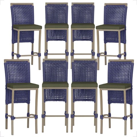 8 Banqueta em Alumínio Roma Fendi Corda Náutica Tecido 13