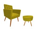 Ver imagem 1 de Kit Poltrona Decorativa Nina Capitonê + Puff Redondo Couro Amarelo Pés Madeira Mz Decor