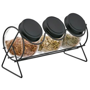 Conjunto com 3 Potinhos para Temperos, Doces, Condimentos + Suporte