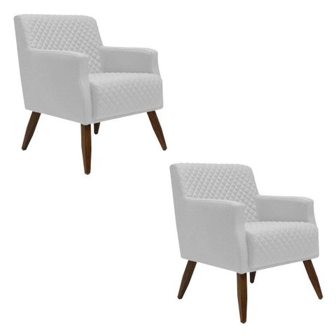 Kit 2 Poltronas Nagoya Pés Madeira Corano Branco Gran Belo