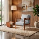 Ver imagem 1 de Kit 2 Poltrona Sala Decorativa Ayla Estofada Boucle Cinza Base Madeira Castanho - Arkell