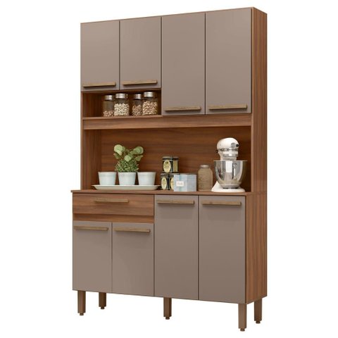 Armario de Cozinha Valparaiso 120 Cm com 8 Portas e 1 Gaveta Freijo/moka