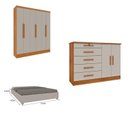 Ver imagem 2 de Quarto Casal Completo Guarda Roupa 6 Portas Munique, Cama Casal Monaco e Cômoda Istambul Espresso Mó Bege/Cinamomo/Off White