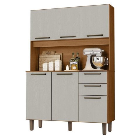 Armário para Cozinha Kit Pop 120 Cm 6 Portas 2 Gavetas Cinamomo Areia Fosco - Zanzini