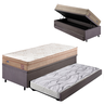 Bicama Box Baú Solteiro com Colchão Molas Ensacadas Berlim Bege Probel Suede Cinza 88x188 - 1