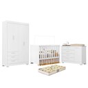 Ver imagem 1 de Dormitório Zaki Guarda Roupa, Cômoda e Berço Katatau Branco Fosco com Colchão Supreme - Reller M
