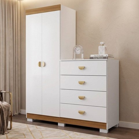 Cômoda Guarda-Roupa Cristal 2 Portas 4 Gavetas