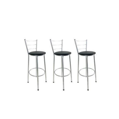 Kit 3 Banqueta Alta Prata Cozinha Gourmet Americana Balcão:preto