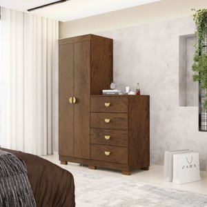 Cômoda Guarda-roupa Cristal 2 Portas 4 Gavetas